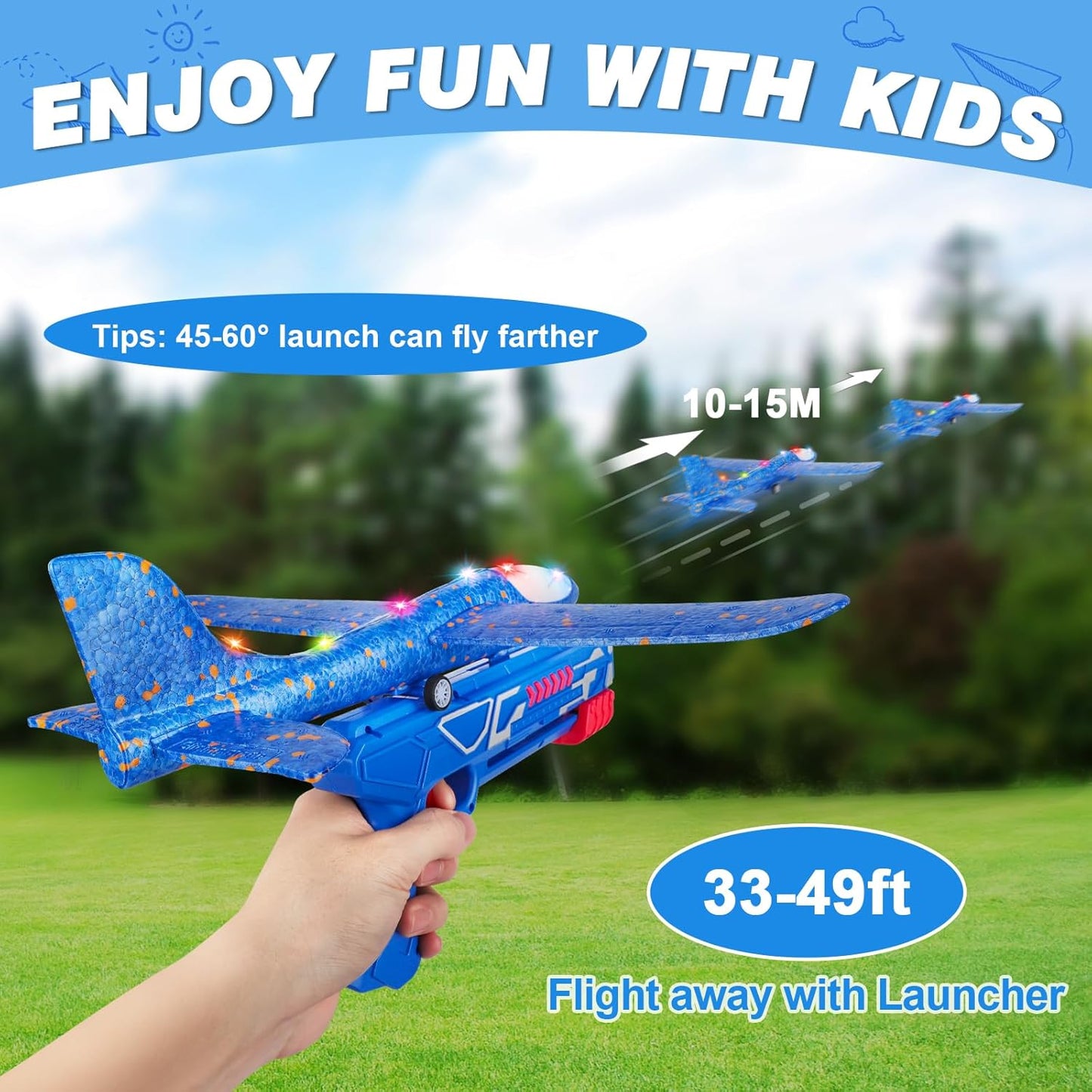 3 Pack Airplane Launcher Toy for kids 2 Flight Modes LED Foam Glider Catapult Plane, Outdoor Flying Toy for Kids, Birthday Gifts for Boy Girl 3+ Year Old