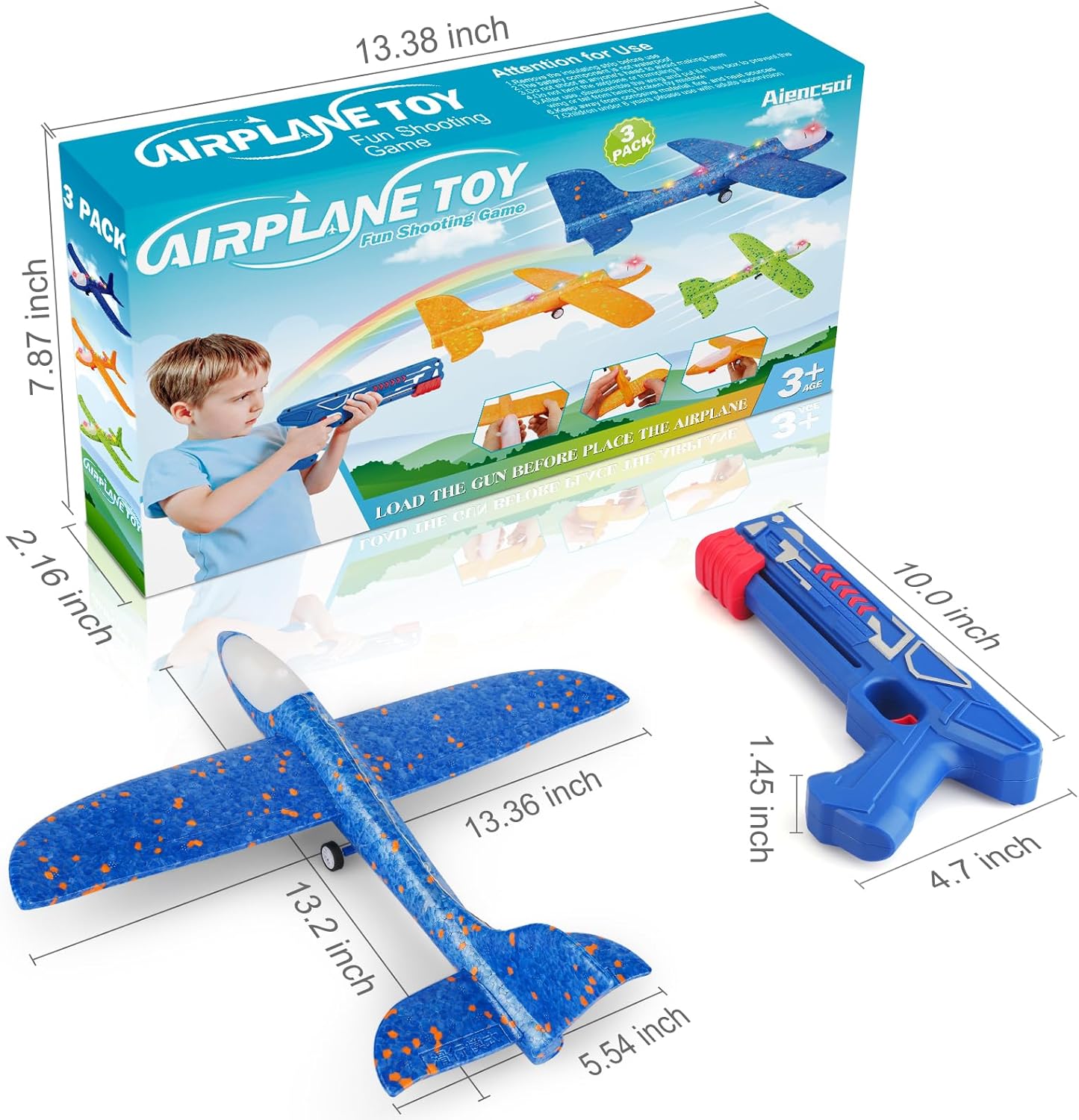 3 Pack Airplane Launcher Toy for kids 2 Flight Modes LED Foam Glider Catapult Plane, Outdoor Flying Toy for Kids, Birthday Gifts for Boy Girl 3+ Year Old